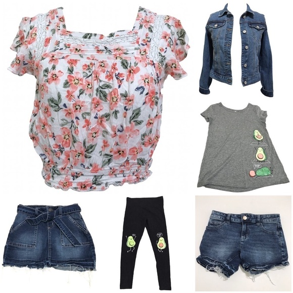 Justice Bundle Blouse Tee Skirt Shorts Leggings and MUDD Jean Jacket Size 12 - Picture 1 of 16